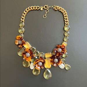 Vintage J. Crew Crystal Gold and Tortoise  Floral Statement Necklace